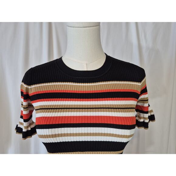Cinq à Sept Colorful Striped Ribbed Short Sleeve Peplum Top XS - Picture 4 of 10